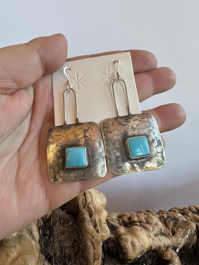 Rose Swett Hammered Turquoise Square Dangles